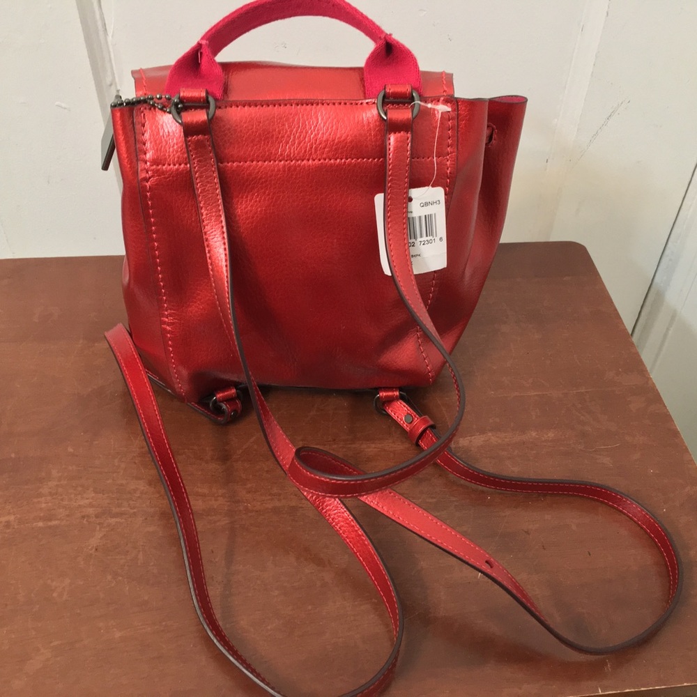 Coach Red Metallic Derby Backpack Pebble Leather Brand new with tag . - Picture 14 of 15